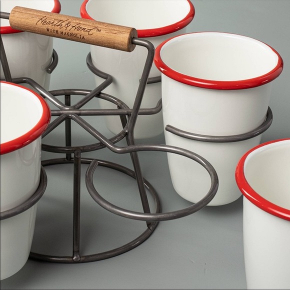 Hearth & Hand 7pc 17oz Drink Caddy Set Red/Cream - Picture 4 of 6